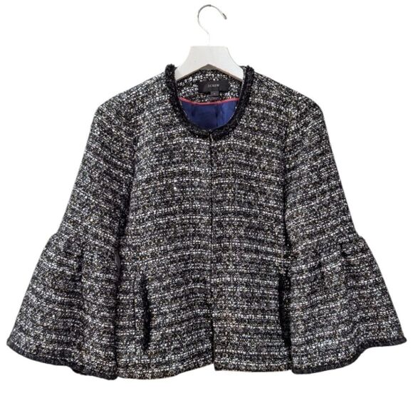 J. Crew Belle Sequin Tweed Jacket Women's Size 0 H2293 Black/White - Picture 2 of 11